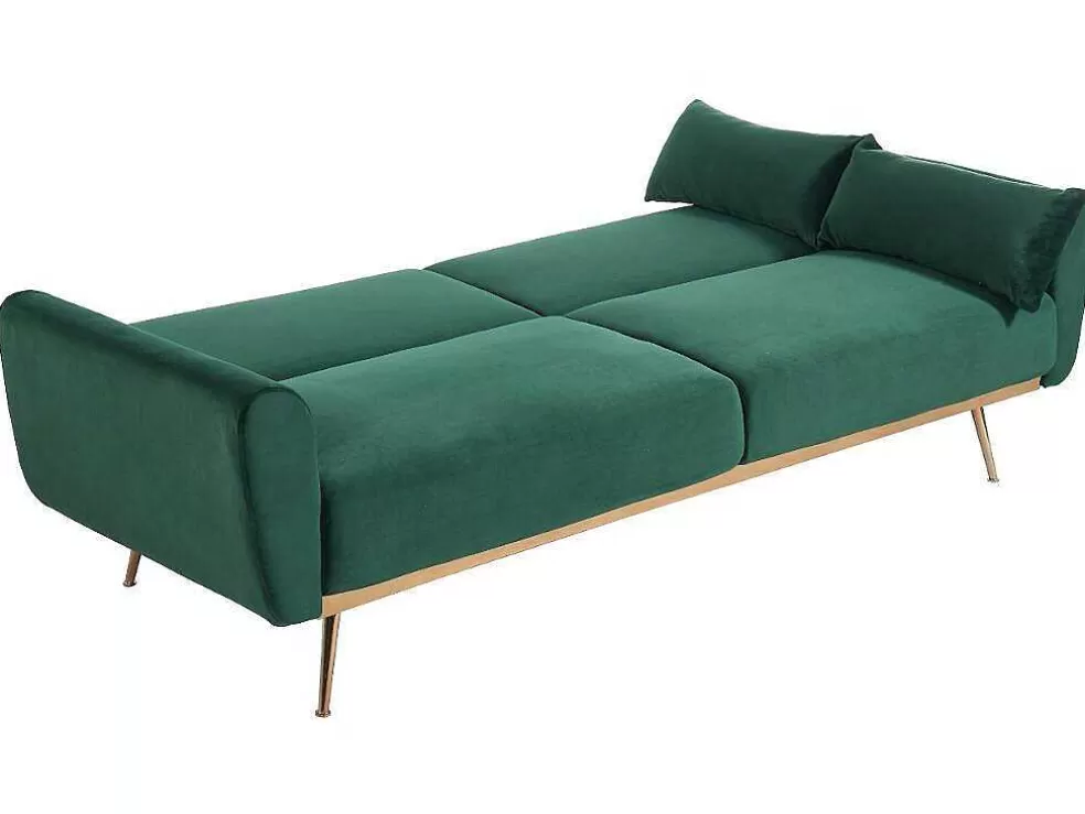 Vente-unique Conjunto Sofá De 3 Lugares Convertivel Clic-Clac Verde-Abeto - Launei E Tapete Taupe - Dolce* Sofá Cama Clic-Clac E Dobravel