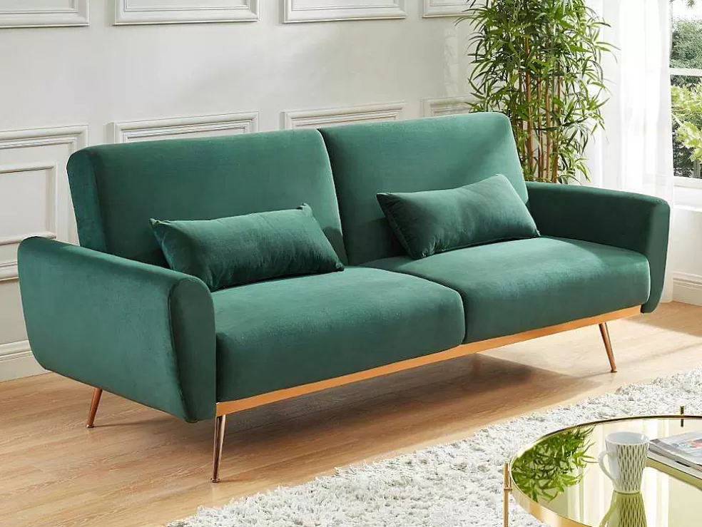 Vente-unique Conjunto Sofá De 3 Lugares Convertivel Clic-Clac Verde-Abeto - Launei E Tapete Taupe - Dolce* Sofá Cama Clic-Clac E Dobravel