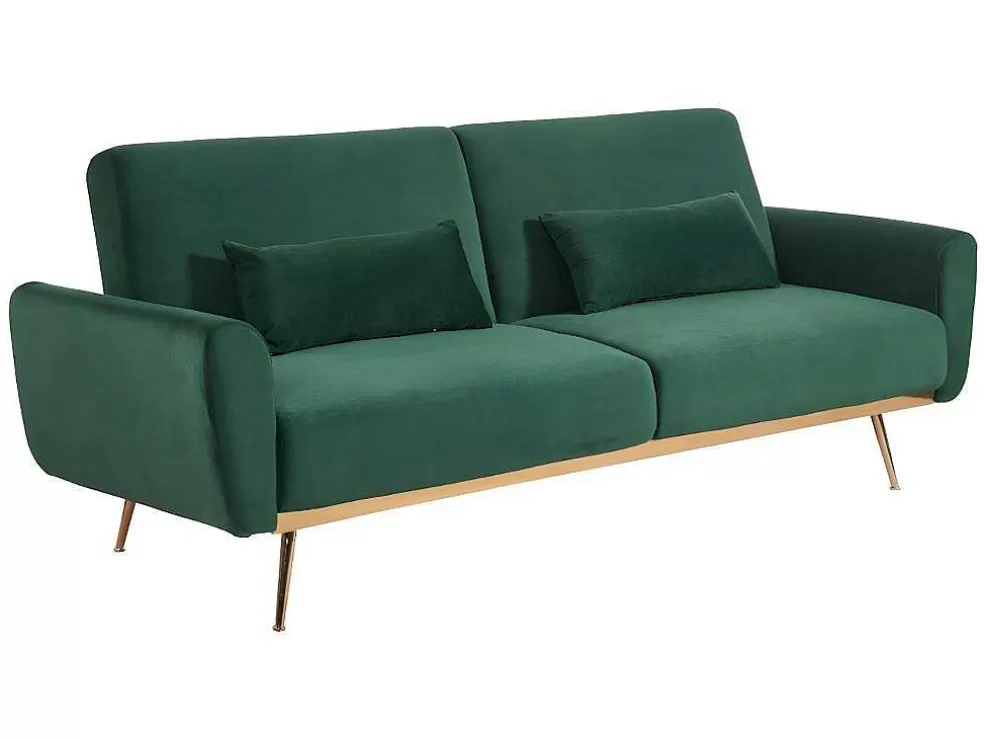 Vente-unique Conjunto Sofá De 3 Lugares Convertivel Clic-Clac Verde-Abeto - Launei E Tapete Taupe - Dolce* Sofá Cama Clic-Clac E Dobravel