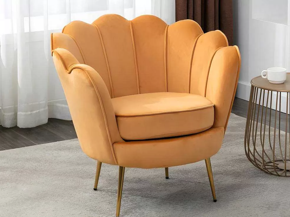 Vente-unique Conjunto Sofá De 2 Lugares E Poltrona Concha Em Veludo Amarelo-Mostarda Dandelion* Conjunto Sofá E Poltrona