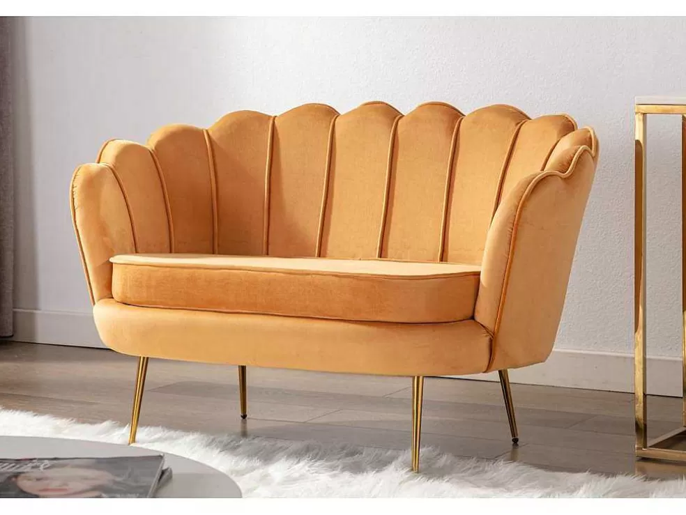 Vente-unique Conjunto Sofá De 2 Lugares E Poltrona Concha Em Veludo Amarelo-Mostarda Dandelion* Conjunto Sofá E Poltrona