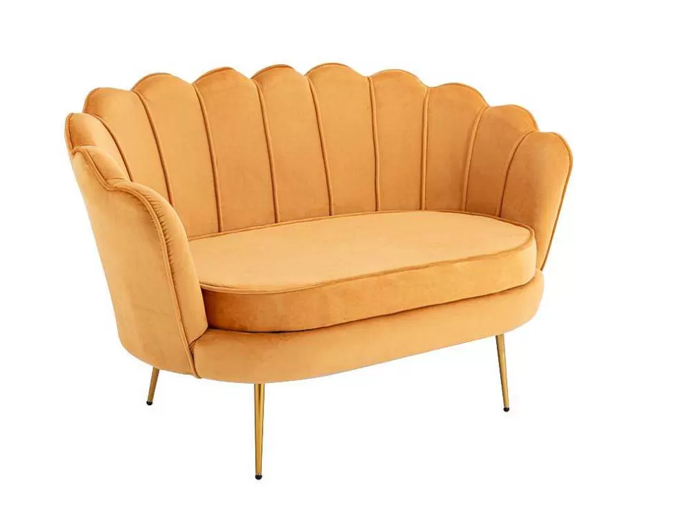Vente-unique Conjunto Sofá De 2 Lugares E Poltrona Concha Em Veludo Amarelo-Mostarda Dandelion* Conjunto Sofá E Poltrona