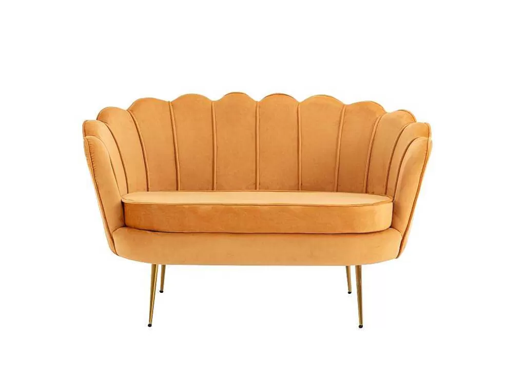 Vente-unique Conjunto Sofá De 2 Lugares E Poltrona Concha Em Veludo Amarelo-Mostarda Dandelion* Conjunto Sofá E Poltrona