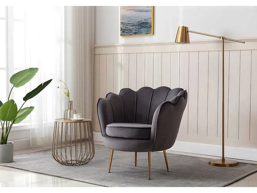 Vente-unique Conjunto Sofá De 2 Lugares E Poltrona Concha Em Veludo Antracite Dandelion* Conjunto Sofá E Poltrona