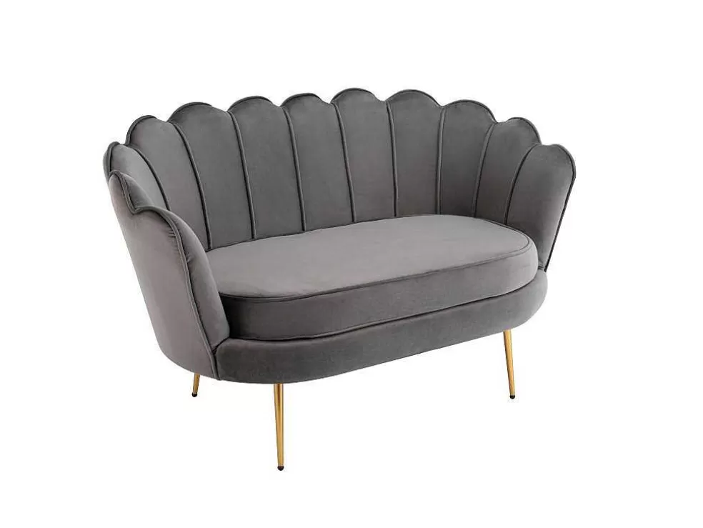 Vente-unique Conjunto Sofá De 2 Lugares E Poltrona Concha Em Veludo Antracite Dandelion* Conjunto Sofá E Poltrona
