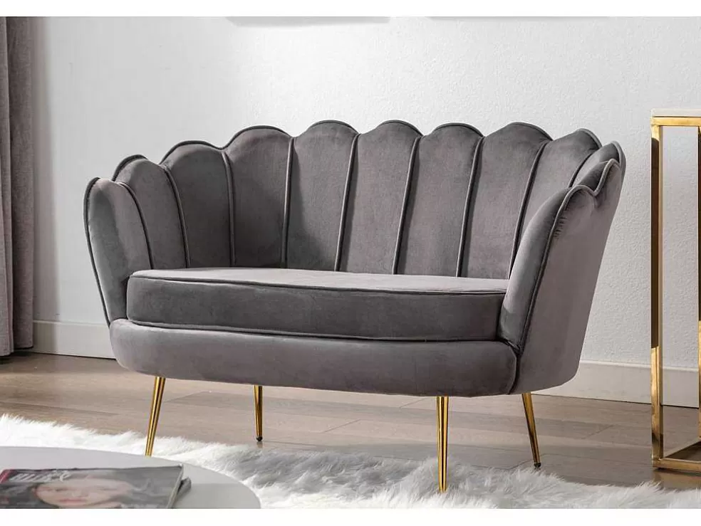 Vente-unique Conjunto Sofá De 2 Lugares E Poltrona Concha Em Veludo Antracite Dandelion* Conjunto Sofá E Poltrona
