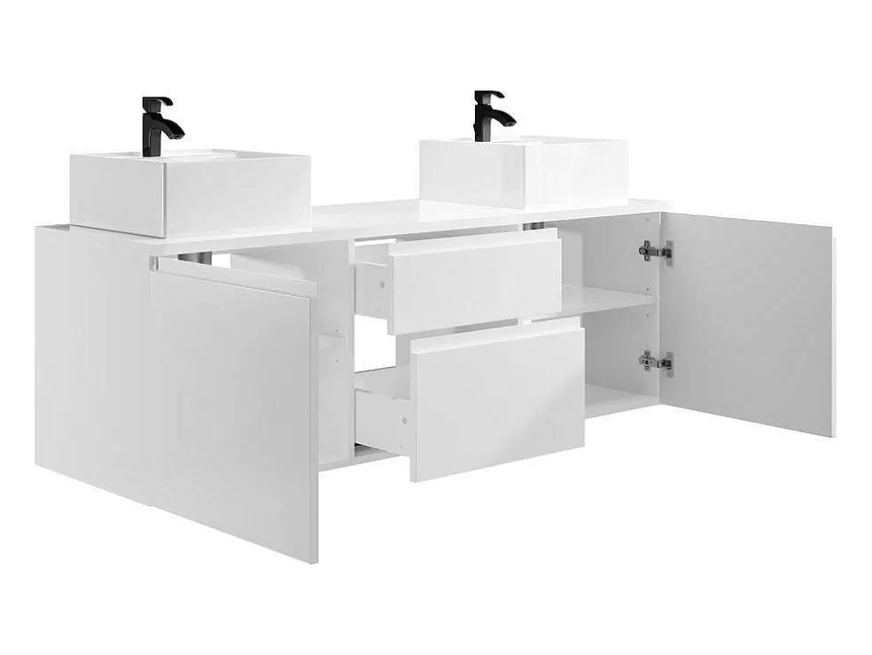 Vente-unique Conjunto Suspenso Para Casa De Banho Com Lavatório Duplo Cor Branco - Jimena* Móvel Lavatório Duplo