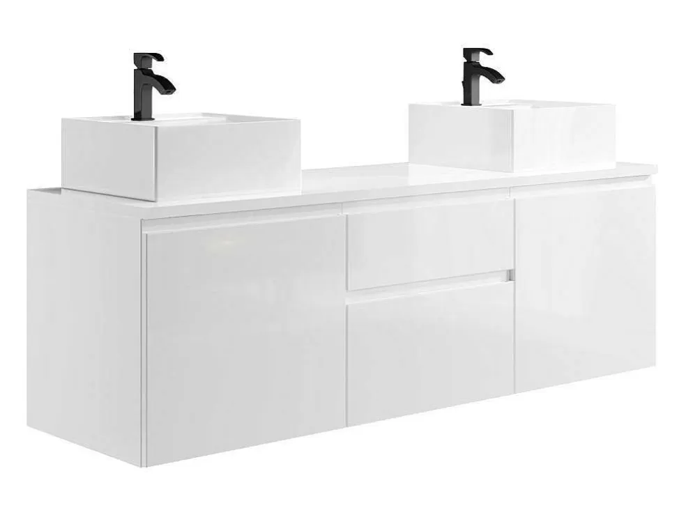 Vente-unique Conjunto Suspenso Para Casa De Banho Com Lavatório Duplo Cor Branco - Jimena* Móvel Lavatório Duplo
