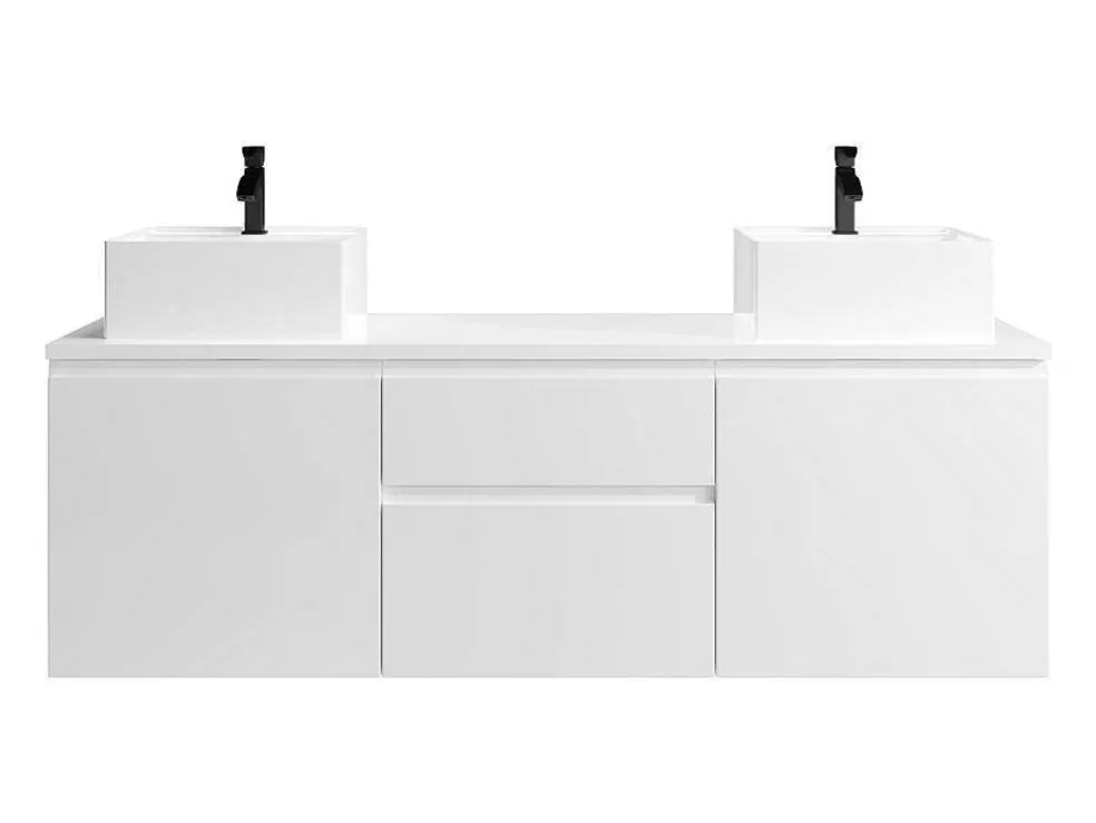 Vente-unique Conjunto Suspenso Para Casa De Banho Com Lavatório Duplo Cor Branco - Jimena* Móvel Lavatório Duplo