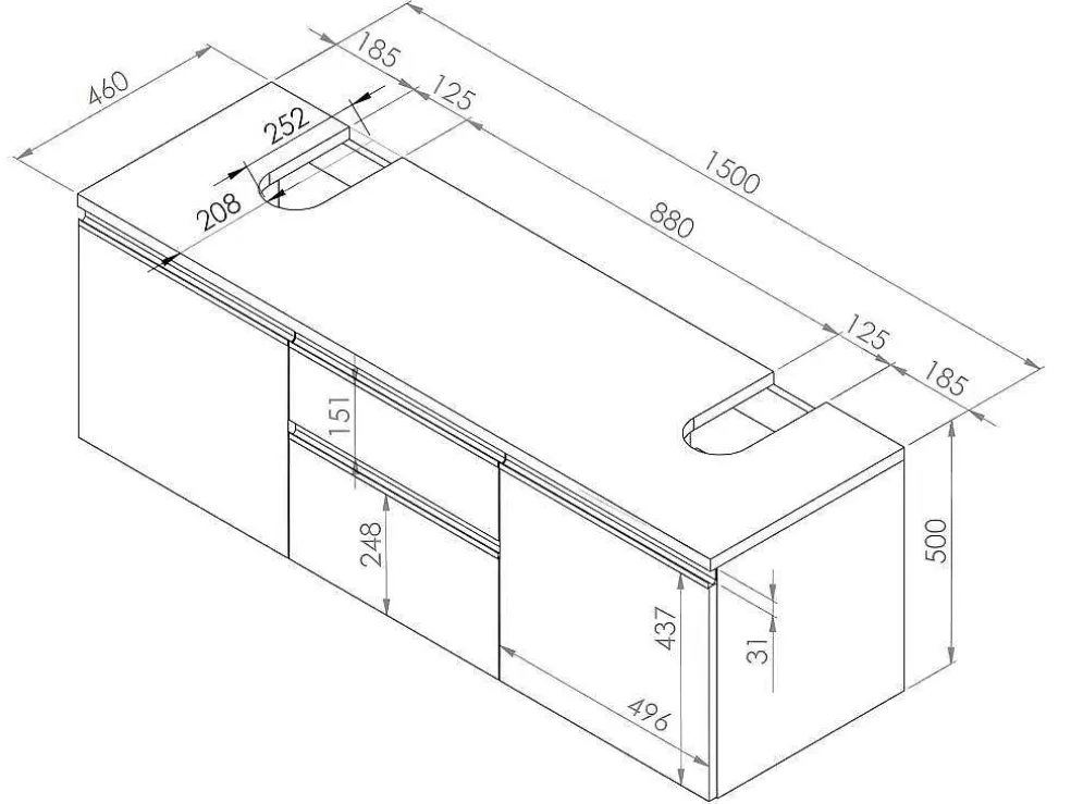 Vente-unique Conjunto Suspenso Para Casa De Banho Com Lavatório Duplo Cor Carvalho - Jimena* Móvel Lavatório Duplo