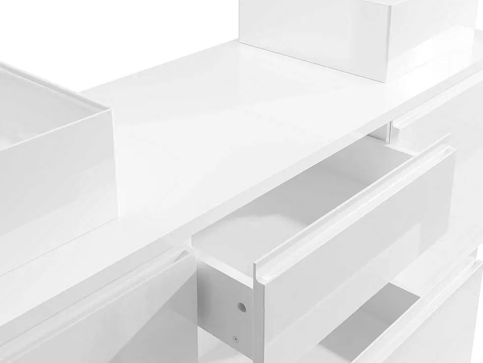 Vente-unique Conjunto Suspenso Para Casa De Banho Com Lavatório Duplo E Espelhos Cor Branco - Jimena* Móvel Lavatório Duplo
