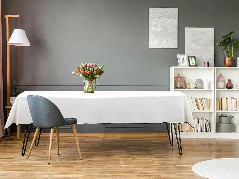 OZAIA Conjunto Toalha + 4 Guardanapos De Mesa Em Linho E Algodao, Borda Preta, Branco, 170 X 300 Cm - Borina* Têxteis De Mesa