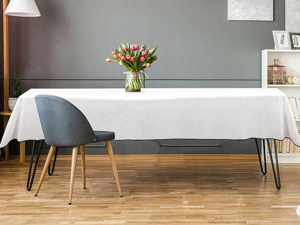 OZAIA Conjunto Toalha + 4 Guardanapos De Mesa Em Linho E Algodao, Borda Preta, Branco, 170 X 300 Cm - Borina* Têxteis De Mesa