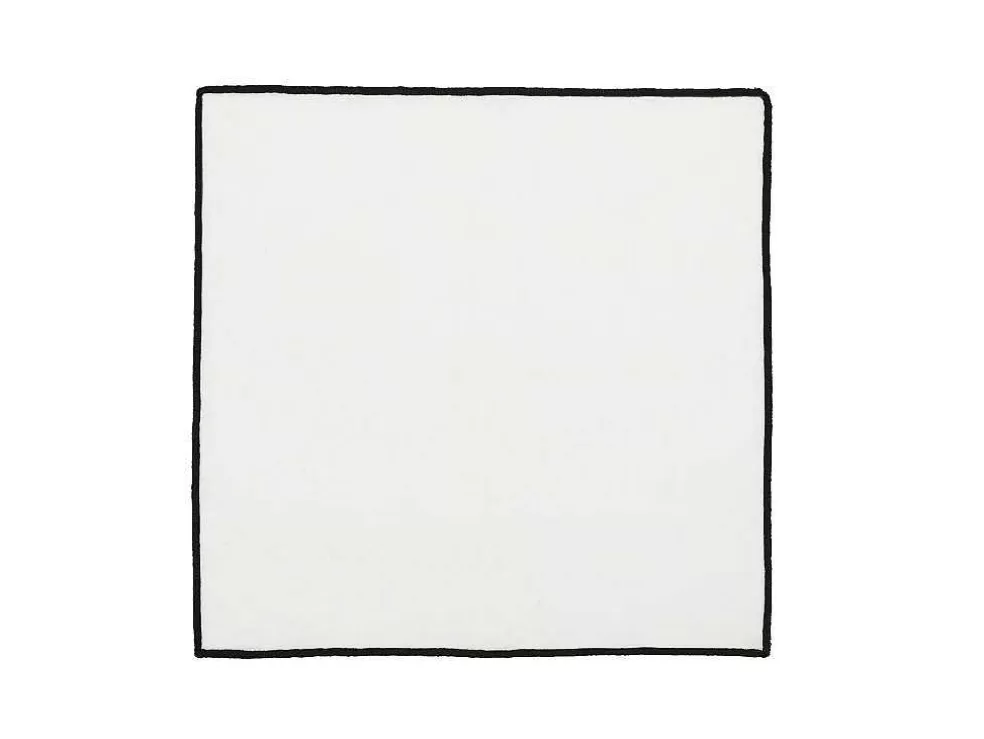 OZAIA Conjunto Toalha + 4 Guardanapos De Mesa Em Linho E Algodao, Borda Preta, Branco, 170 X 300 Cm - Borina* Têxteis De Mesa
