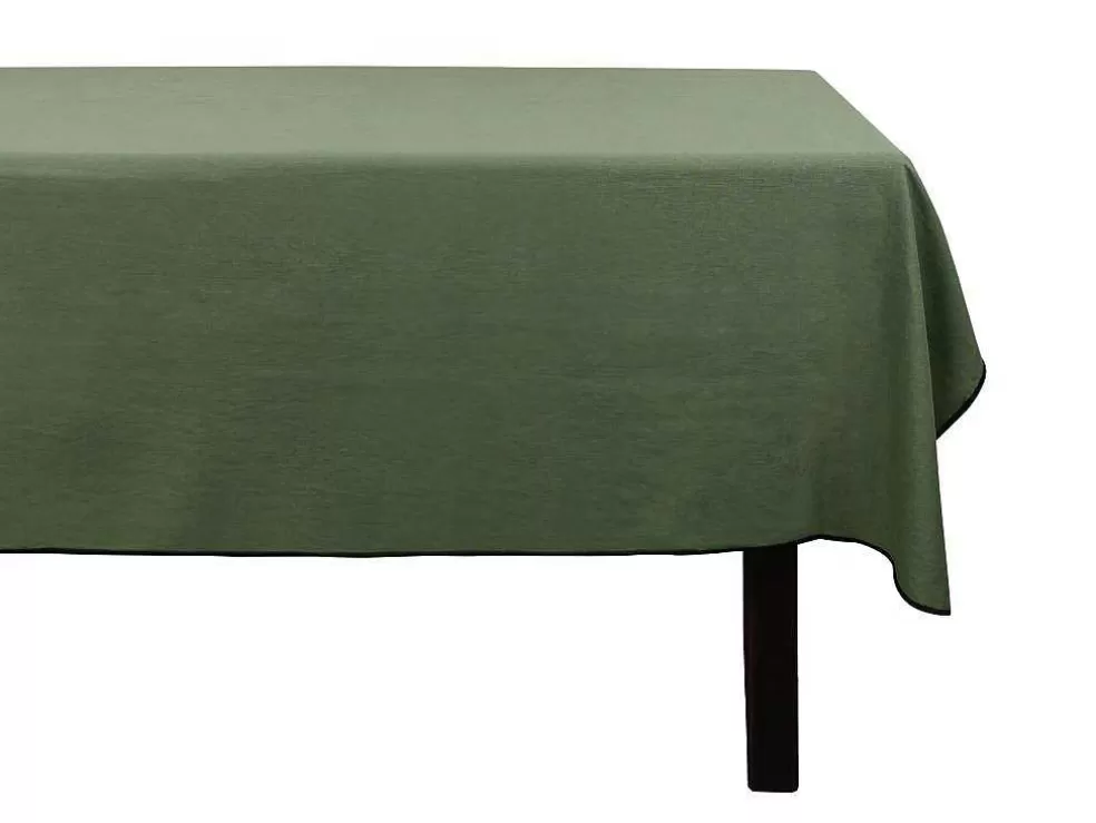 OZAIA Conjunto Toalha + 4 Guardanapos De Mesa Em Linho E Algodao, Borda Preta, Caqui, 170 X 300 Cm - Borina* Têxteis De Mesa