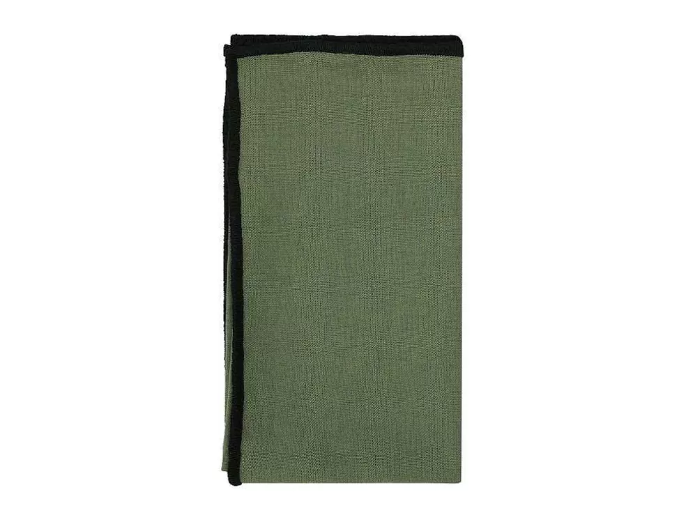 OZAIA Conjunto Toalha + 4 Guardanapos De Mesa Em Linho E Algodao, Borda Preta, Caqui, 170 X 300 Cm - Borina* Têxteis De Mesa