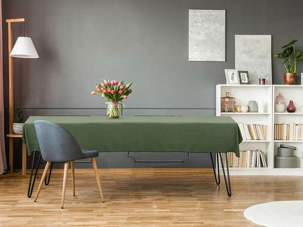 OZAIA Conjunto Toalha + 4 Guardanapos De Mesa Em Linho E Algodao, Borda Preta, Caqui, 170 X 170 Cm - Borina* Têxteis De Mesa