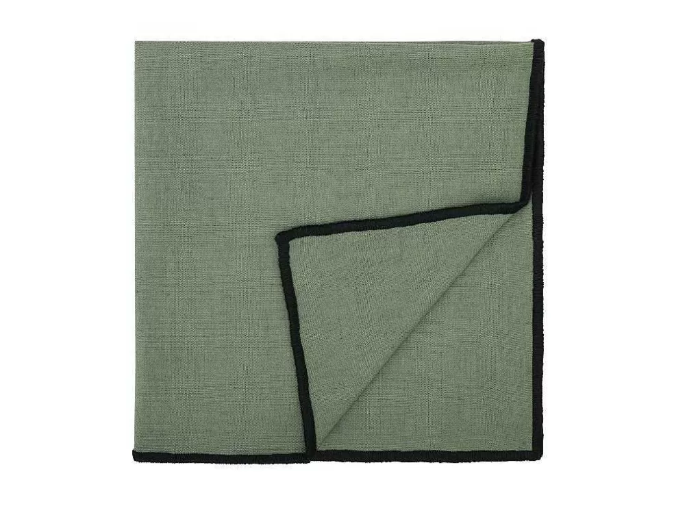 OZAIA Conjunto Toalha + 4 Guardanapos De Mesa Em Linho E Algodao, Borda Preta, Caqui, 170 X 170 Cm - Borina* Têxteis De Mesa