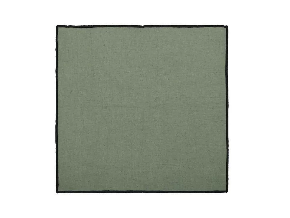 OZAIA Conjunto Toalha + 4 Guardanapos De Mesa Em Linho E Algodao, Borda Preta, Caqui, 170 X 170 Cm - Borina* Têxteis De Mesa
