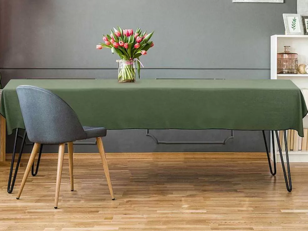 OZAIA Conjunto Toalha + 4 Guardanapos De Mesa Em Linho E Algodao, Borda Preta, Caqui, 170 X 170 Cm - Borina* Têxteis De Mesa