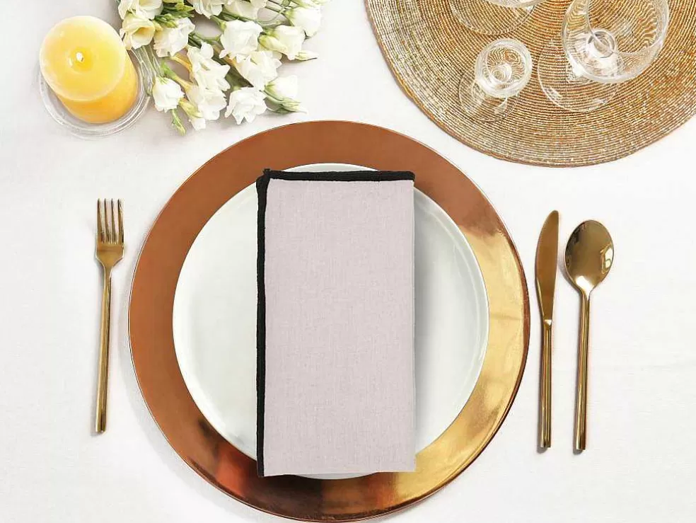 OZAIA Conjunto Toalha + 4 Guardanapos De Mesa Em Linho E Algodao, Borda Preta, Taupe, 170 X 250 Cm - Borina* Têxteis De Mesa