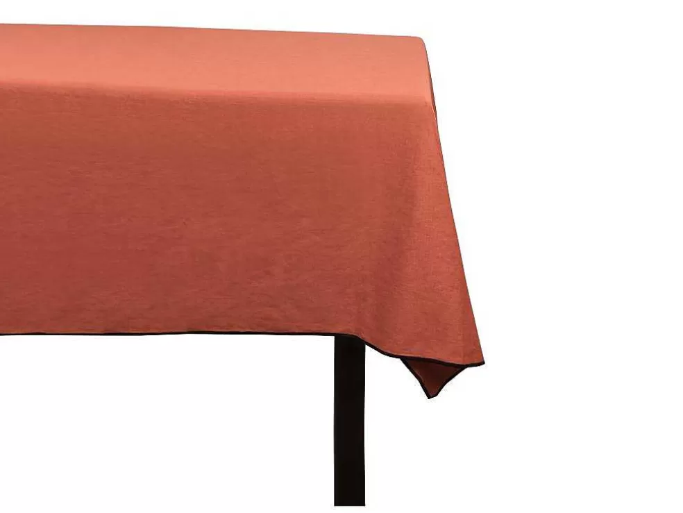 OZAIA Conjunto Toalha + 4 Guardanapos De Mesa Em Linho E Algodao, Borda Preta, Terracota, 170 X 170 Cm - Borina* Têxteis De Mesa