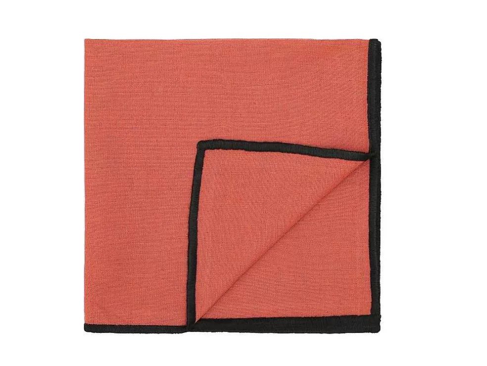 OZAIA Conjunto Toalha + 4 Guardanapos De Mesa Em Linho E Algodao, Borda Preta, Terracota, 170 X 170 Cm - Borina* Têxteis De Mesa