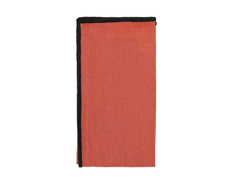 OZAIA Conjunto Toalha + 4 Guardanapos De Mesa Em Linho E Algodao, Borda Preta, Terracota, 170 X 170 Cm - Borina* Têxteis De Mesa