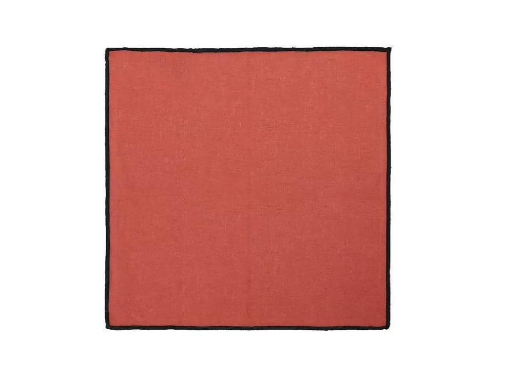OZAIA Conjunto Toalha + 4 Guardanapos De Mesa Em Linho E Algodao, Borda Preta, Terracota, 170 X 300 Cm - Borina* Têxteis De Mesa