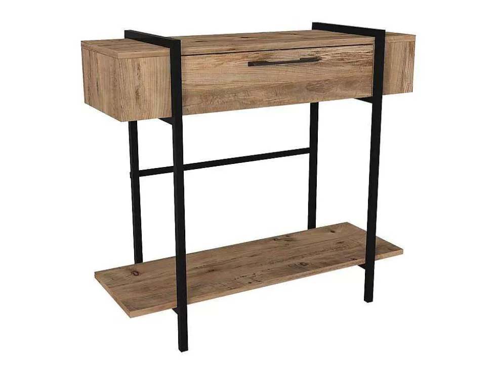 Vente-unique Consola Com 1 Porta E 1 Prateleira Natural Claro E Preto - Chenoa* Consola