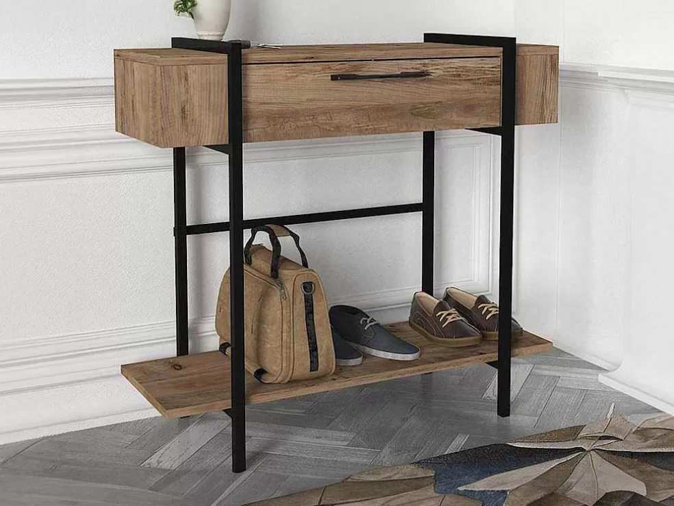 Vente-unique Consola Com 1 Porta E 1 Prateleira Natural Claro E Preto - Chenoa* Consola