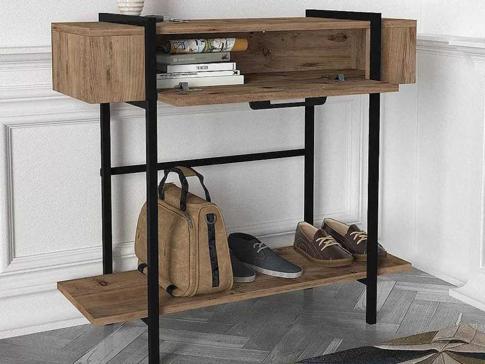 Vente-unique Consola Com 1 Porta E 1 Prateleira Natural Claro E Preto - Chenoa* Consola