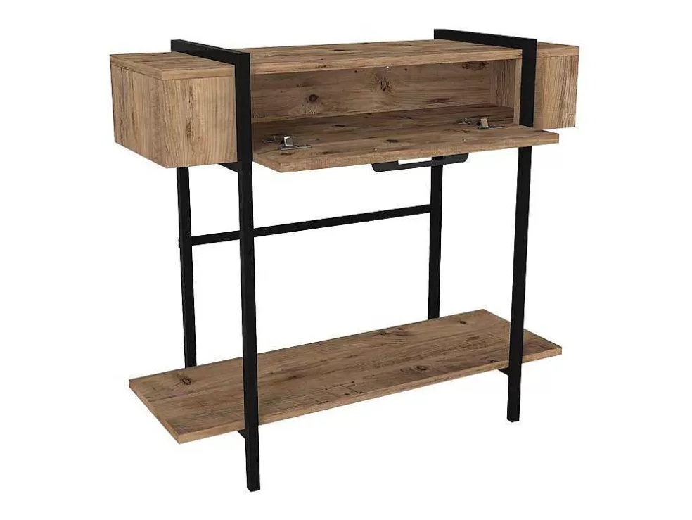 Vente-unique Consola Com 1 Porta E 1 Prateleira Natural Claro E Preto - Chenoa* Consola