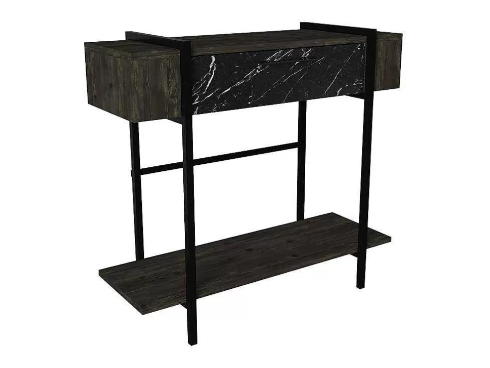 Vente-unique Consola Com 1 Porta E 1 Prateleira Natural Escuro E Efeito Marmore Preto - Chenoa* Consola