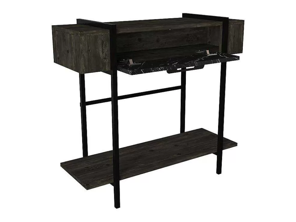 Vente-unique Consola Com 1 Porta E 1 Prateleira Natural Escuro E Efeito Marmore Preto - Chenoa* Consola