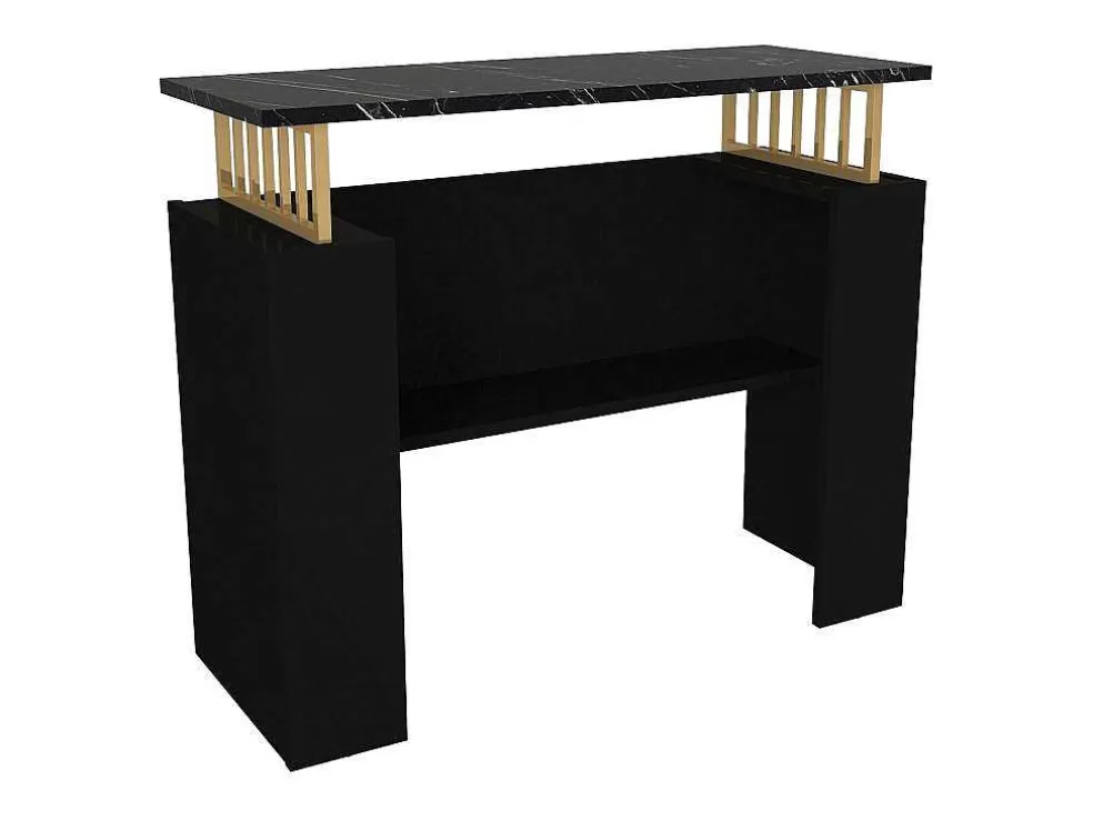 Vente-unique Consola Com 1 Prateleira Efeito Marmore Preto E Dourado - Liriona* Consola