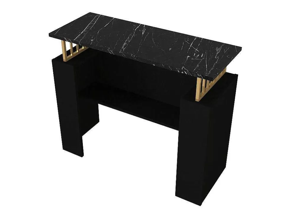 Vente-unique Consola Com 1 Prateleira Efeito Marmore Preto E Dourado - Liriona* Consola