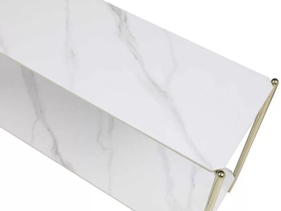 Vente-unique Consola Com 1 Prateleira Em Ceramica E Metal, Efeito Marmore Branco E Dourado - Madola* Consola