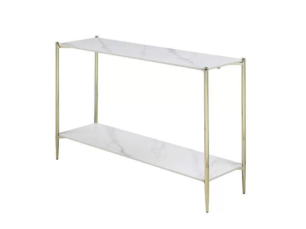 Vente-unique Consola Com 1 Prateleira Em Ceramica E Metal, Efeito Marmore Branco E Dourado - Madola* Consola