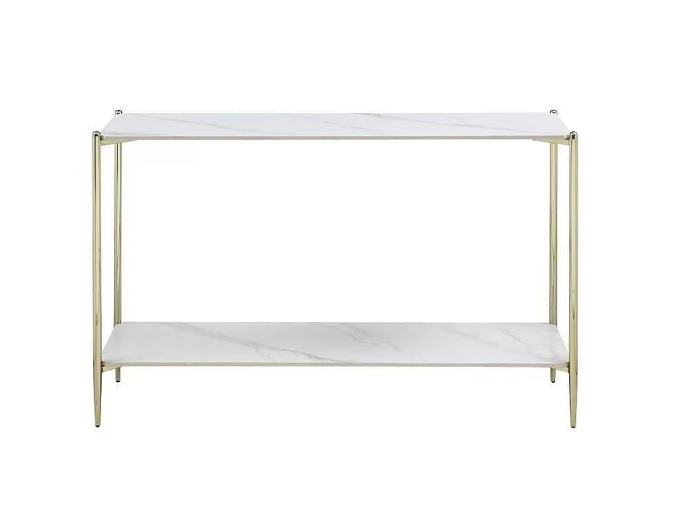 Vente-unique Consola Com 1 Prateleira Em Ceramica E Metal, Efeito Marmore Branco E Dourado - Madola* Consola