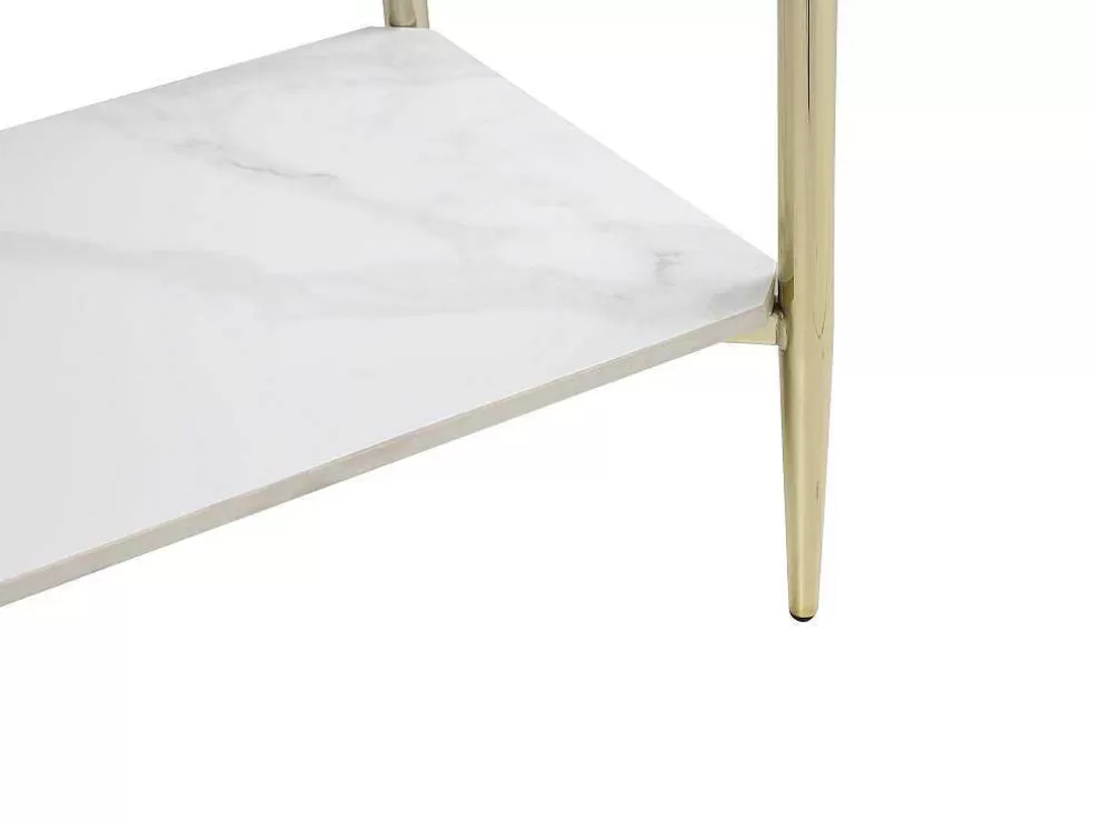 Vente-unique Consola Com 1 Prateleira Em Ceramica E Metal, Efeito Marmore Branco E Dourado - Madola* Consola