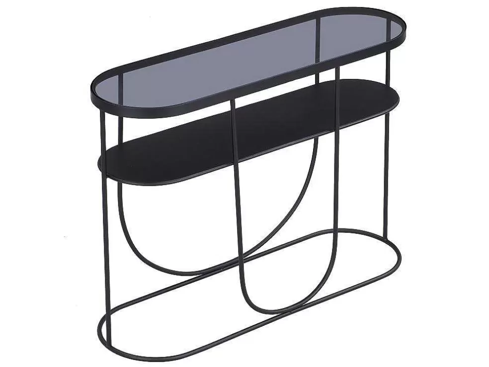 Vente-unique Consola Com 1 Prateleira Em Metal E Vidro Fumado Preto E Transparente - Pretoria* Consola
