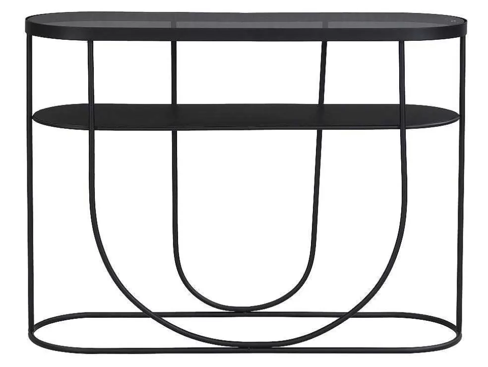 Vente-unique Consola Com 1 Prateleira Em Metal E Vidro Fumado Preto E Transparente - Pretoria* Consola