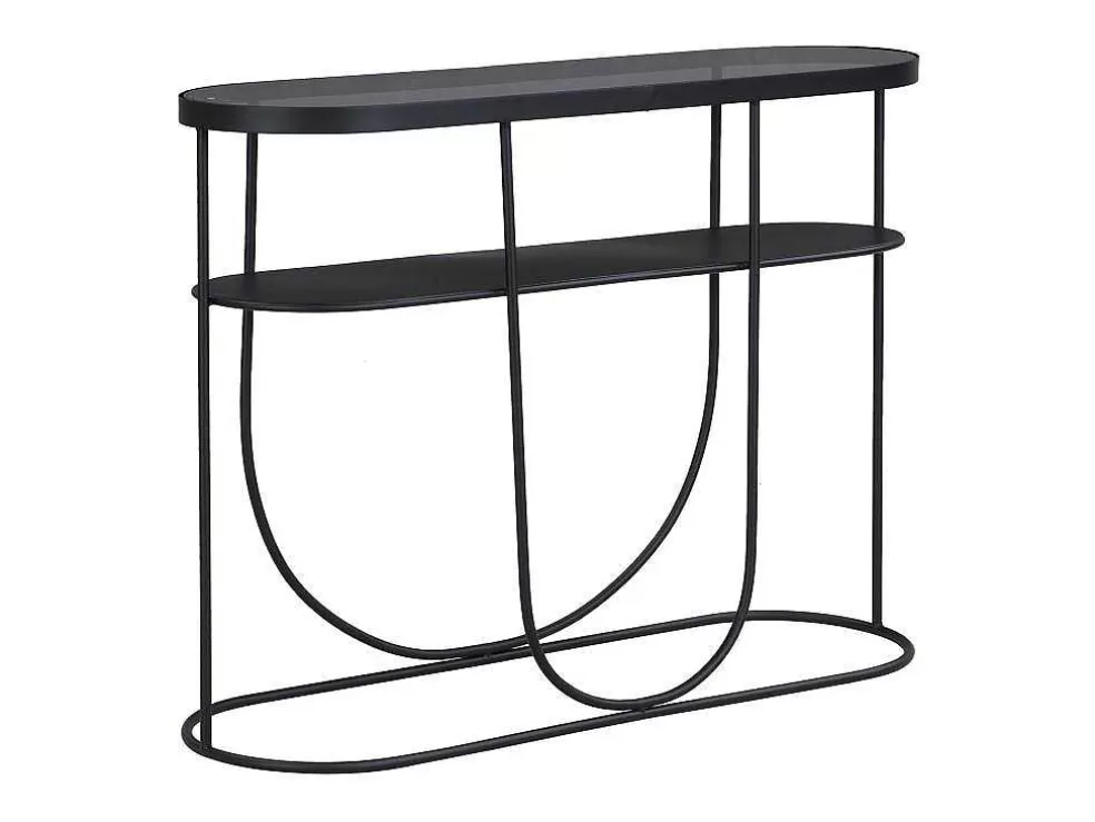 Vente-unique Consola Com 1 Prateleira Em Metal E Vidro Fumado Preto E Transparente - Pretoria* Consola