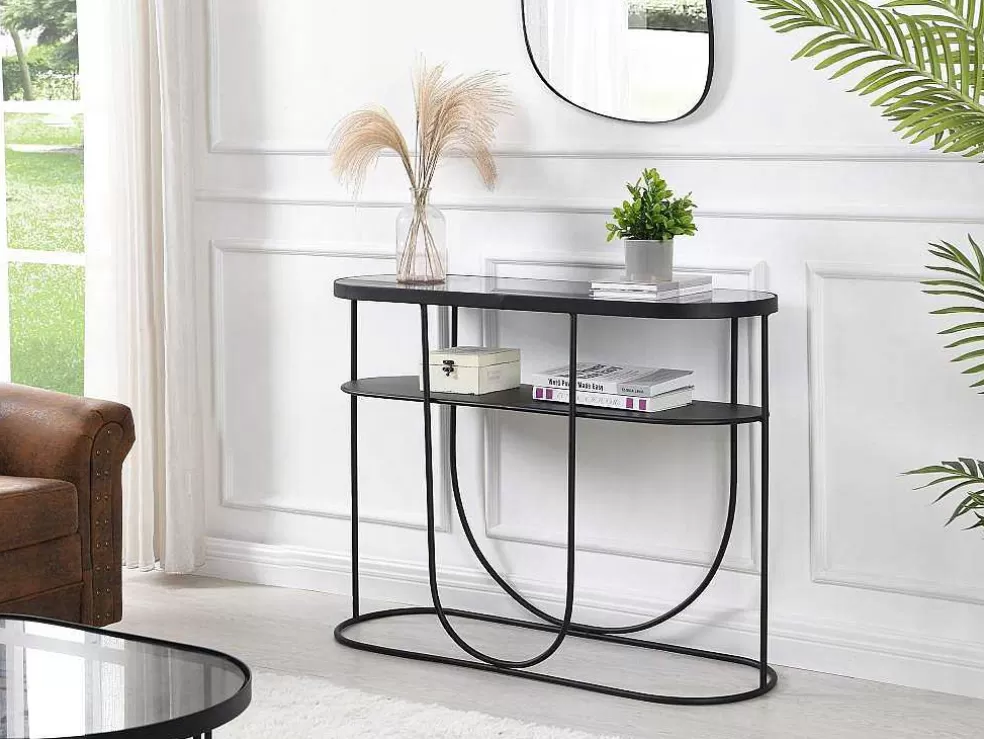 Vente-unique Consola Com 1 Prateleira Em Metal E Vidro Fumado Preto E Transparente - Pretoria* Consola