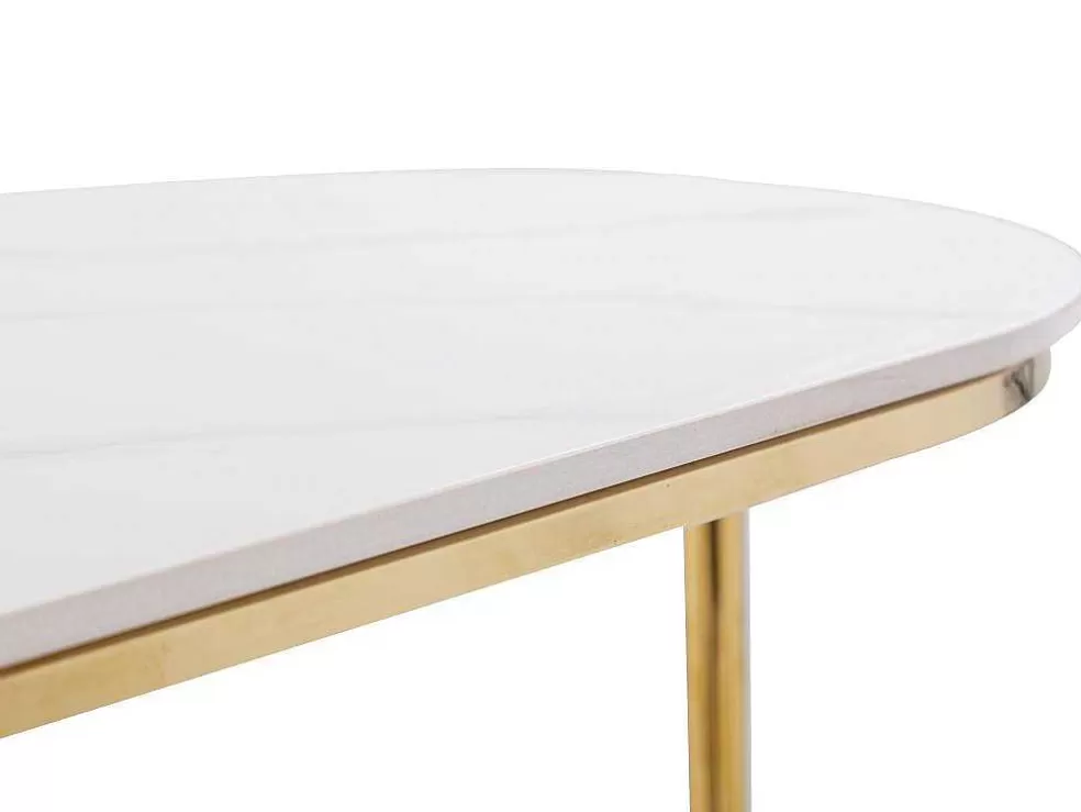 Vente-unique Consola Em Ceramica E Metal Dourado, Efeito Marmore Branco - Caloura* Consola