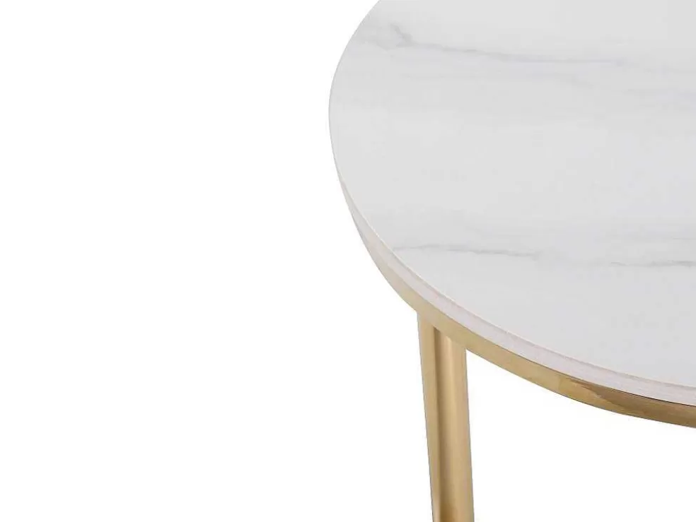 Vente-unique Consola Em Ceramica E Metal Dourado, Efeito Marmore Branco - Caloura* Consola