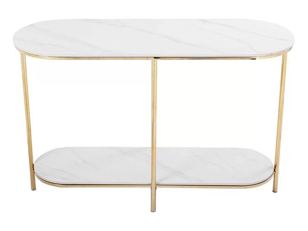 Vente-unique Consola Em Ceramica E Metal Dourado, Efeito Marmore Branco - Caloura* Consola