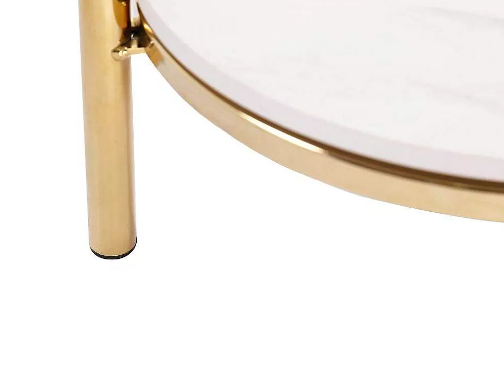 Vente-unique Consola Em Ceramica E Metal Dourado, Efeito Marmore Branco - Caloura* Consola
