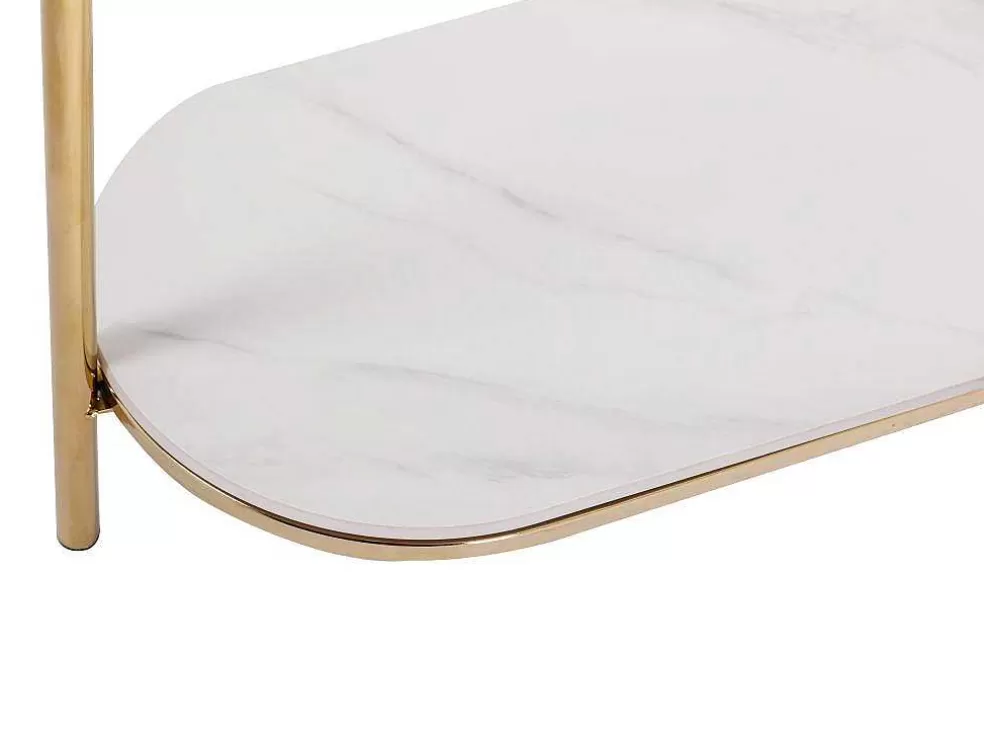 Vente-unique Consola Em Ceramica E Metal Dourado, Efeito Marmore Branco - Caloura* Consola